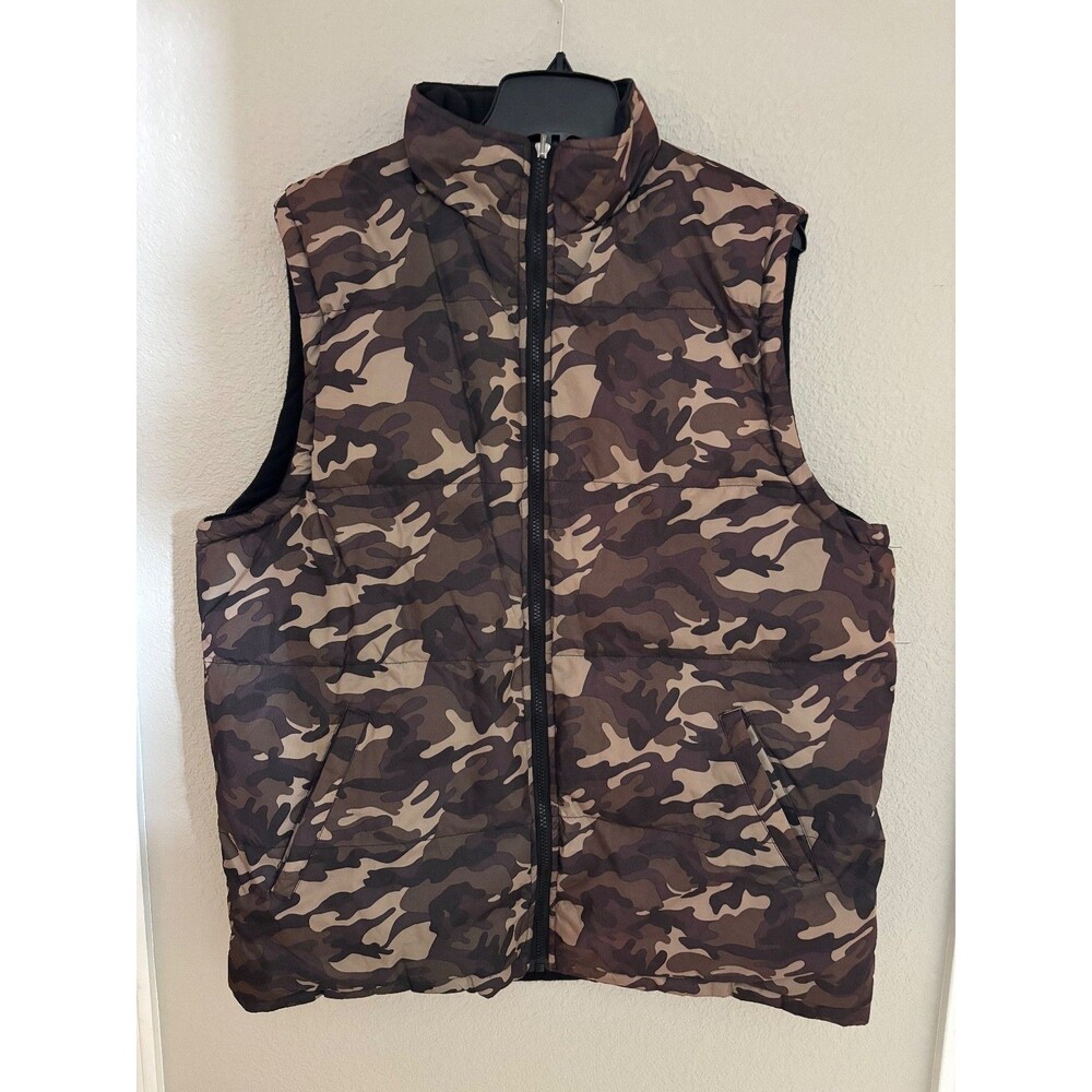 Outside Performance Gear Men's Puffer Camo Vest Sz L Pockets Lined full zip brn